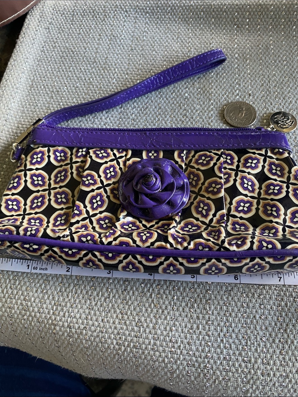 Vera Bradley Purple Floral Rose Accent Wristlet